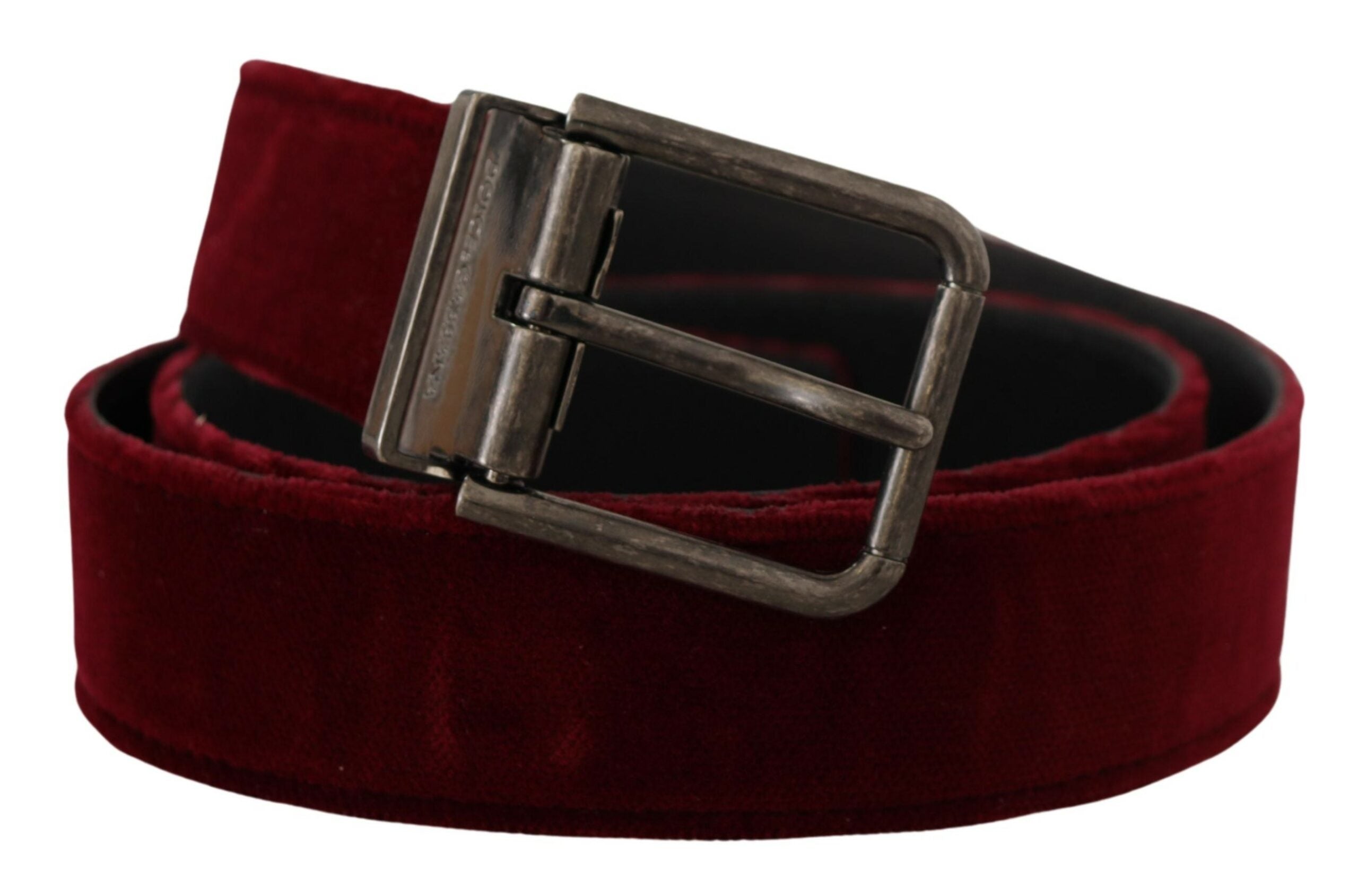 Dolce & Gabbana Kastanienbrauner Samtledergürtel mit breiter Vintage-Metallschnalle