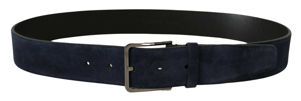 Dolce & Gabbana Marineblauer Samtledergürtel mit silberner Logoschnalle
