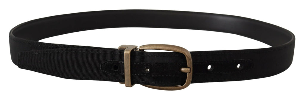 Dolce & Gabbana Schwarzer Grosgrain-Ledergürtel aus Bronze und Metall