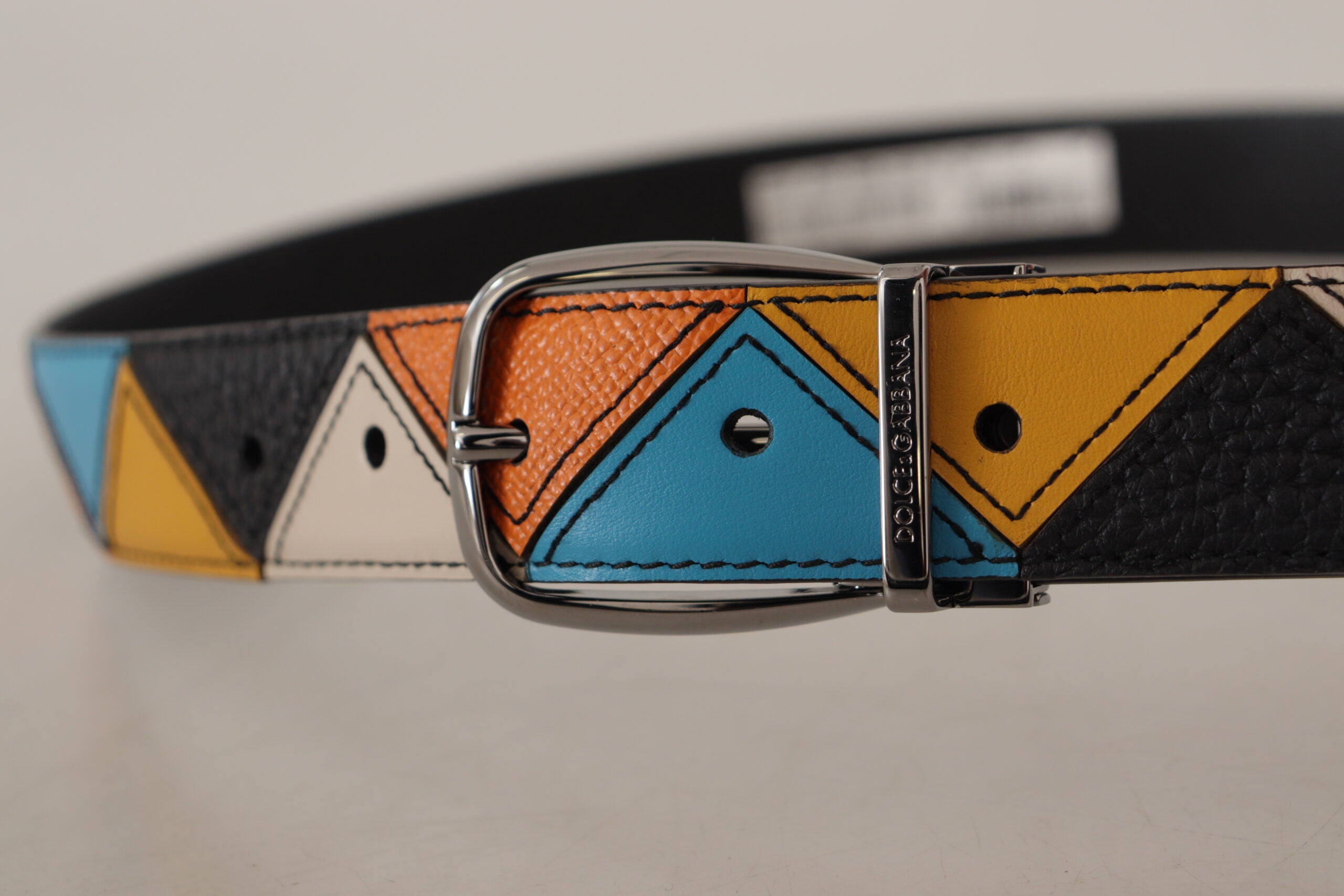 Dolce & Gabbana Multicolor Leder Silberfarbener Logoschnallengürtel