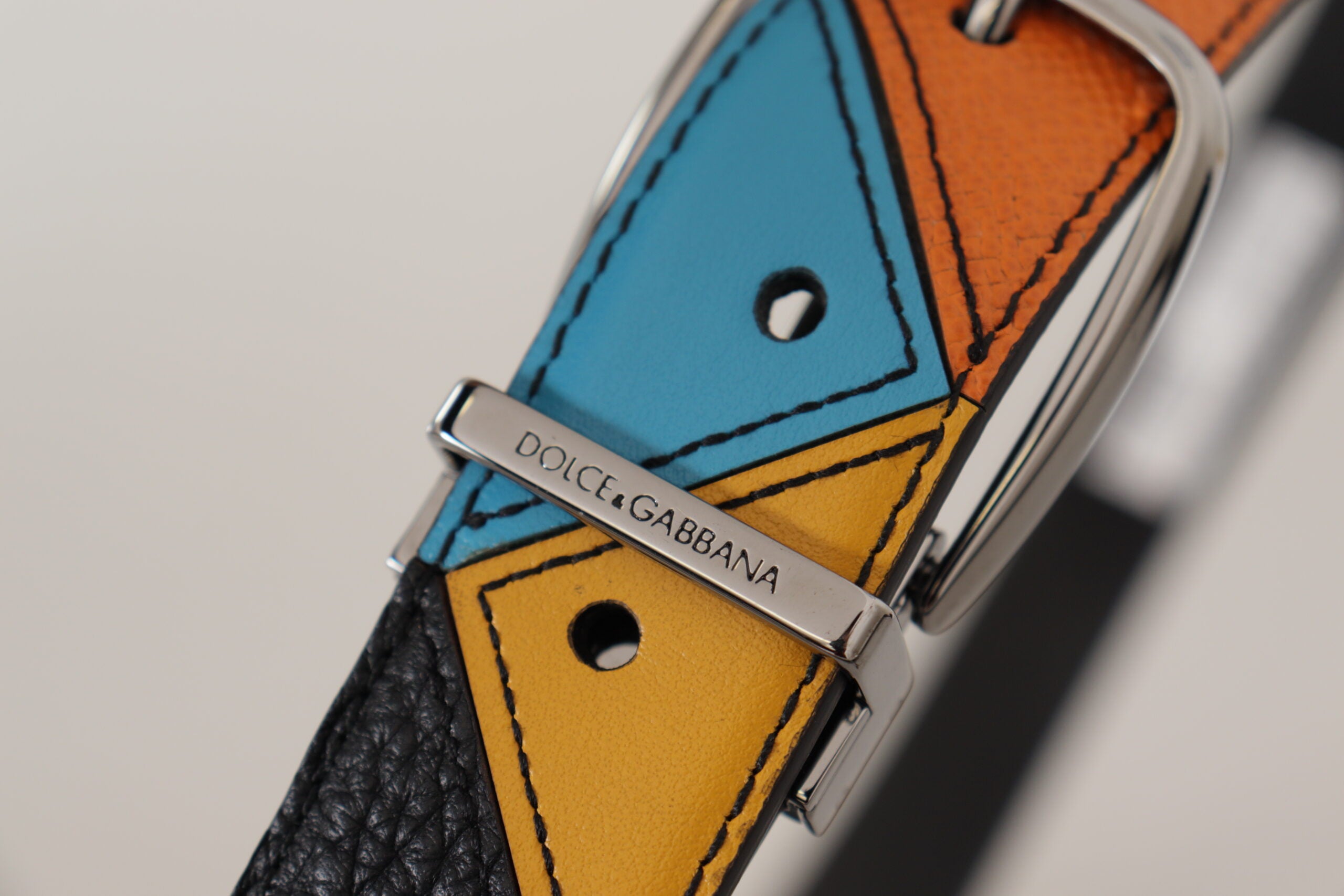 Dolce & Gabbana Multicolor Leder Silberfarbener Logoschnallengürtel