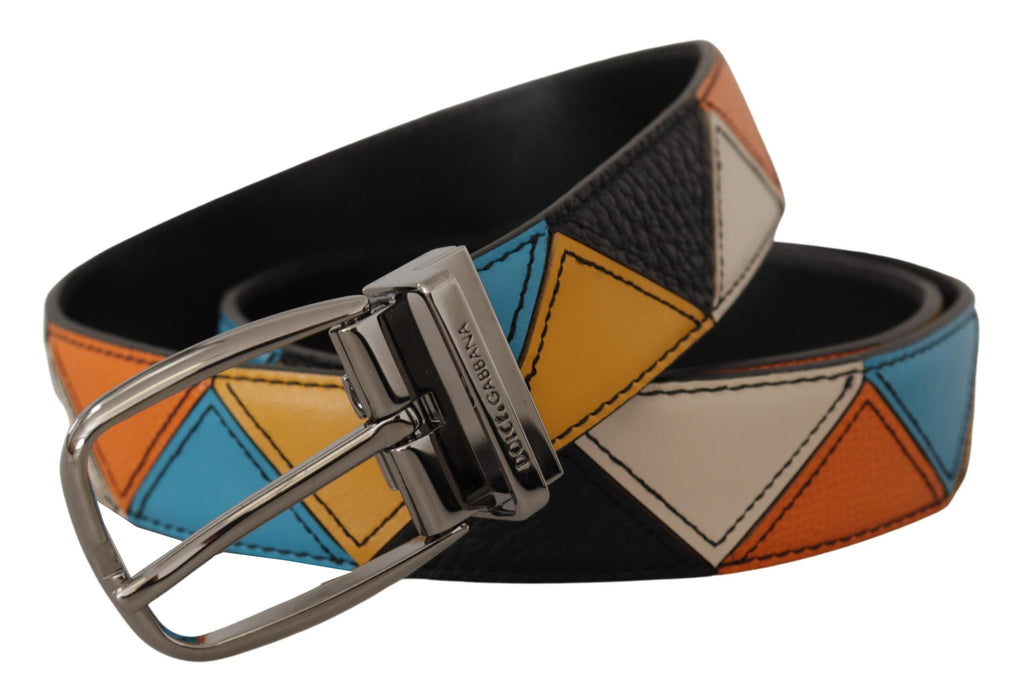 Dolce & Gabbana Multicolor Leder Silberfarbener Logoschnallengürtel