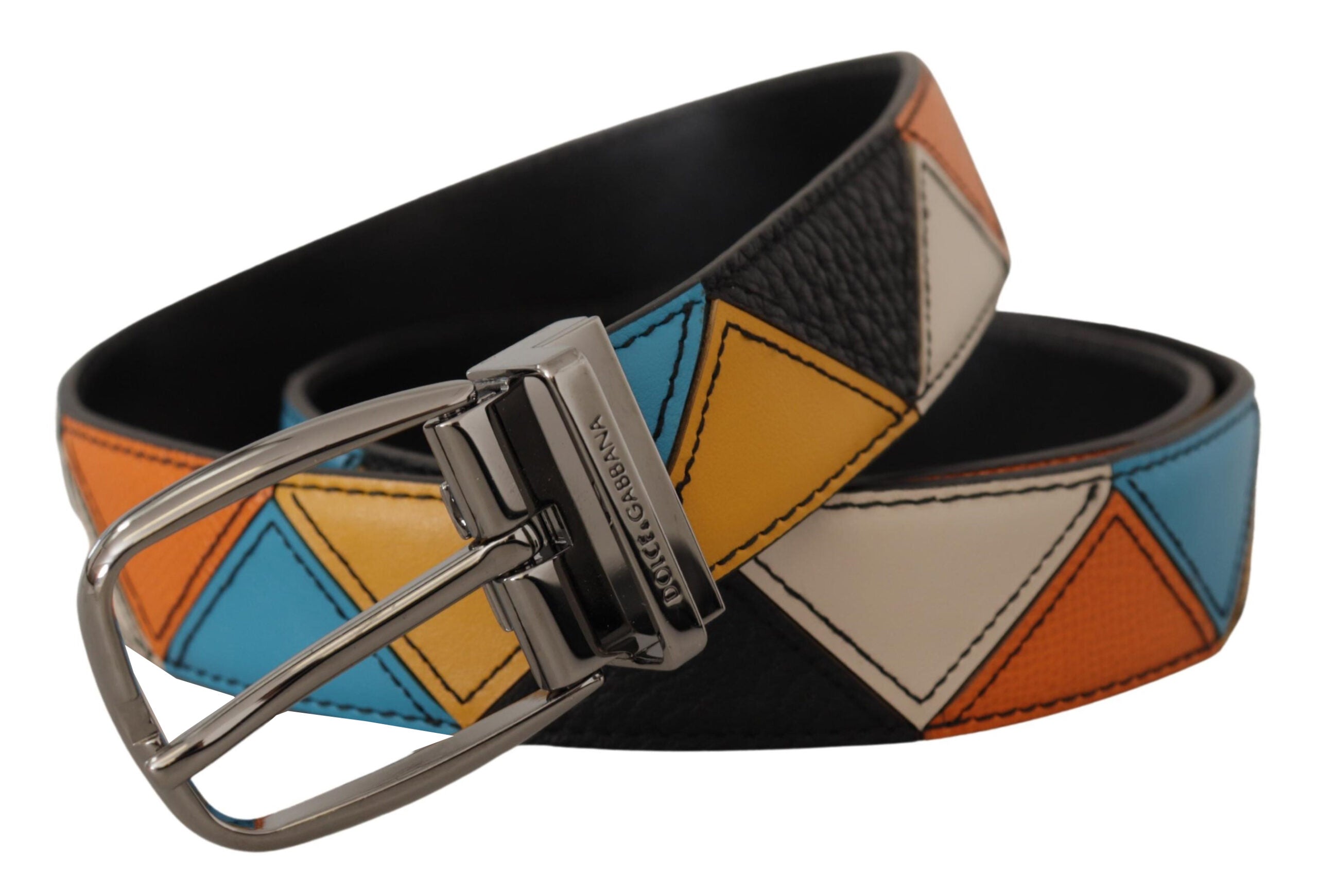 Dolce & Gabbana Multicolor Leder Silberfarbener Logoschnallengürtel