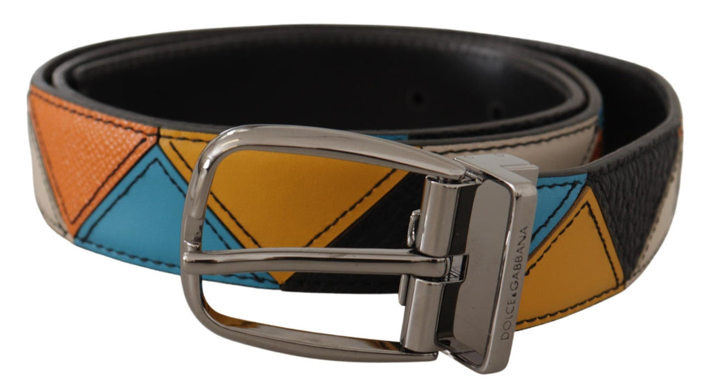 Dolce & Gabbana Multicolor Leder Silberfarbener Logoschnallengürtel
