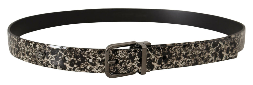 Dolce & Gabbana Schwarzer Marmorgürtel aus Leder mit grauem Logo