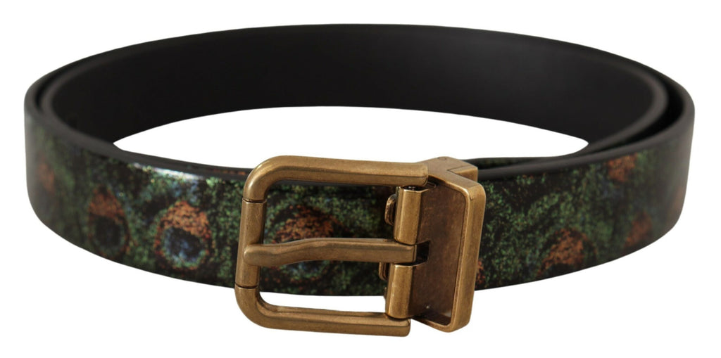 Dolce & Gabbana Multicolor Leder Vernice Pavone Bronze Metallgürtel