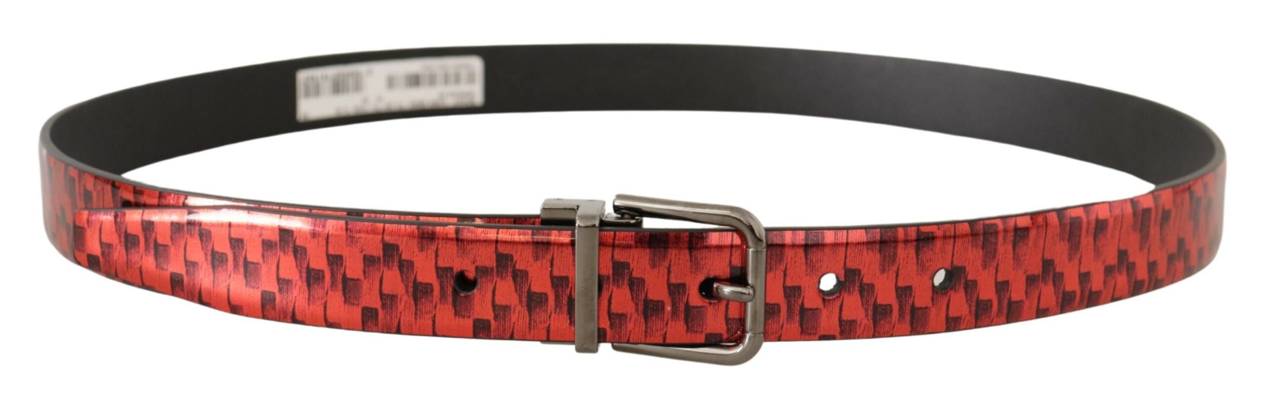 Dolce & Gabbana Rotes Fischgrätenleder Grauton Schnalle Gürtel