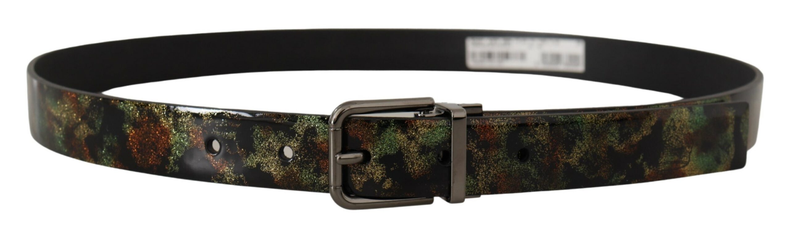 Dolce & Gabbana Schwarzes Glitzerleder Schwarzer Metallschnallengürtel