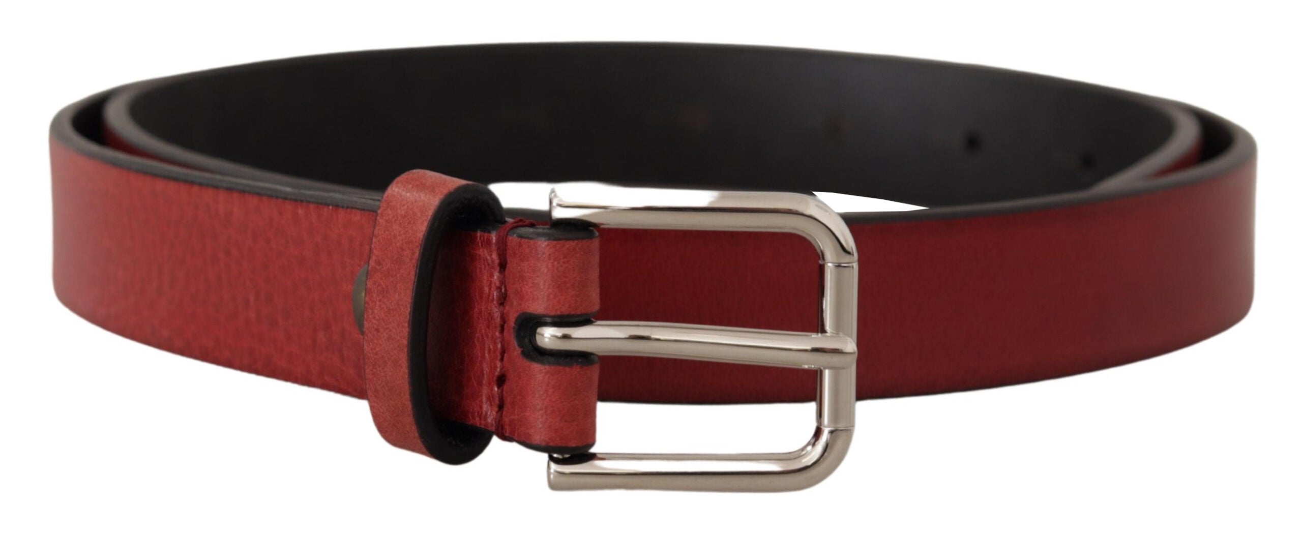 Dolce & Gabbana Kastanienbrauner Vitello-Leder-Gürtel mit silbernem Metall