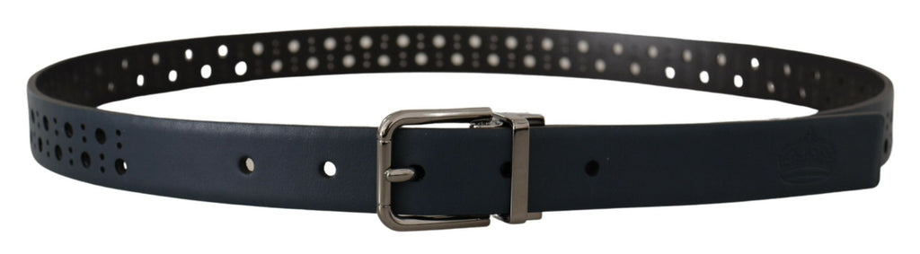 Dolce & Gabbana Marineblauer perforierter Ledergürtel mit schmaler Metallschnalle