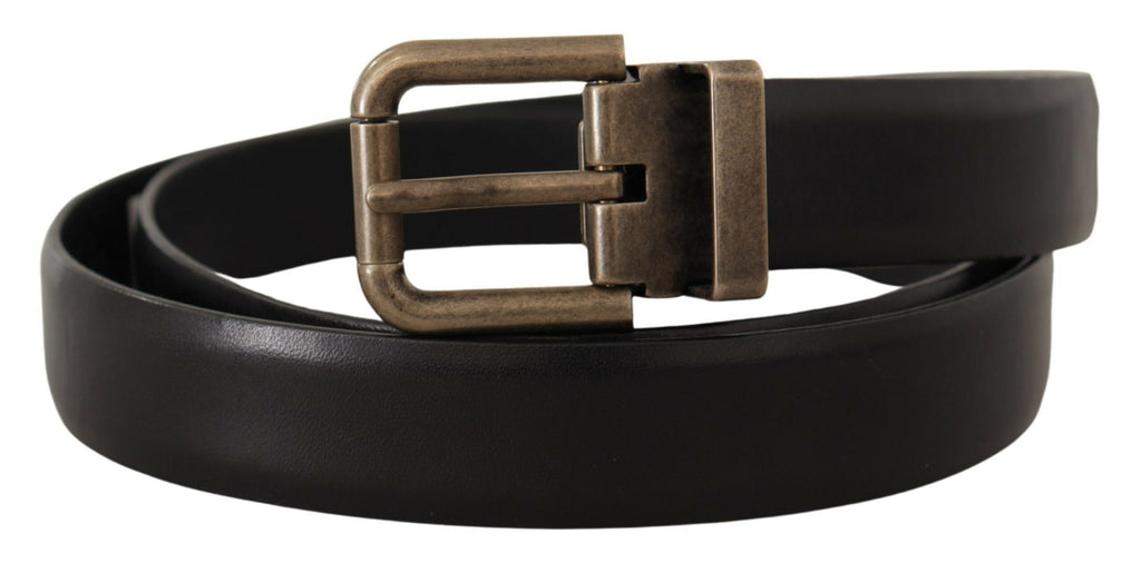 Dolce & Gabbana Schwarzes Kalbsleder gebürstetes Messing Box Buckle Gürtel