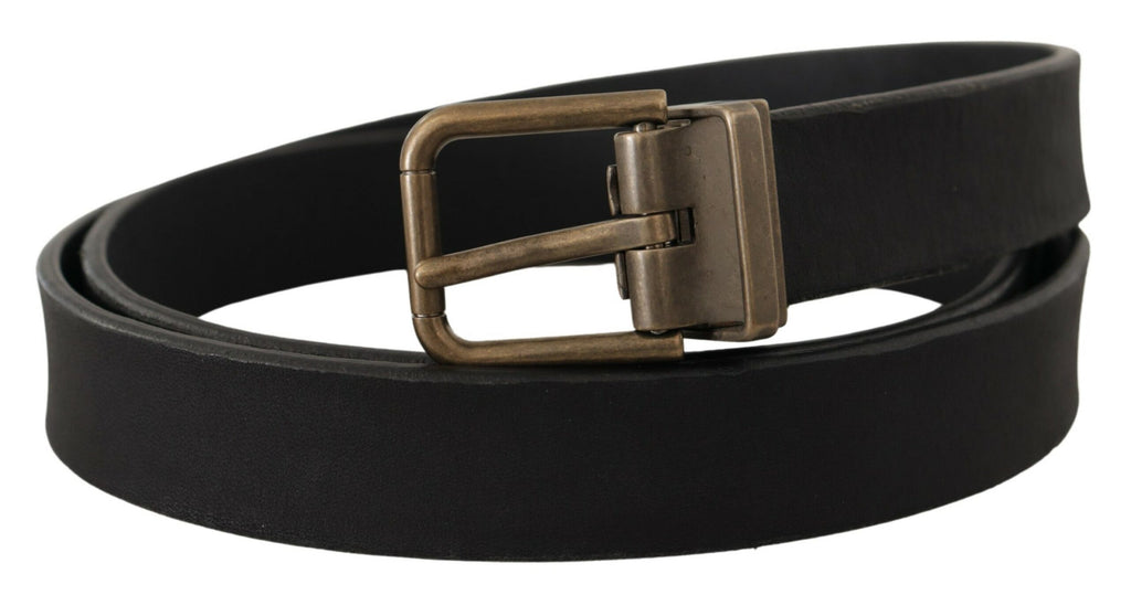 Dolce & Gabbana Schwarzes Leder Messing Metall Maserung Schnalle Klassischer Gürtel