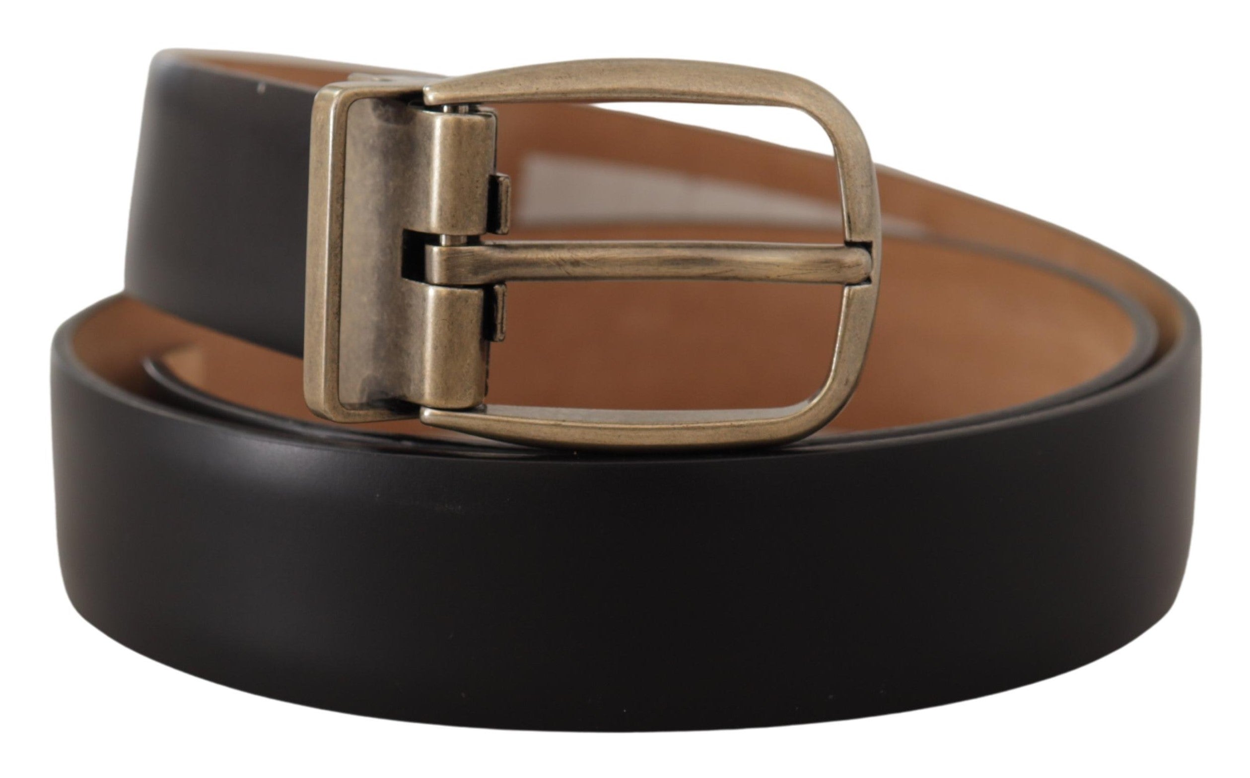 Dolce & Gabbana Schwarz Braun Backend Leder Vintage Metallschnalle Gürtel