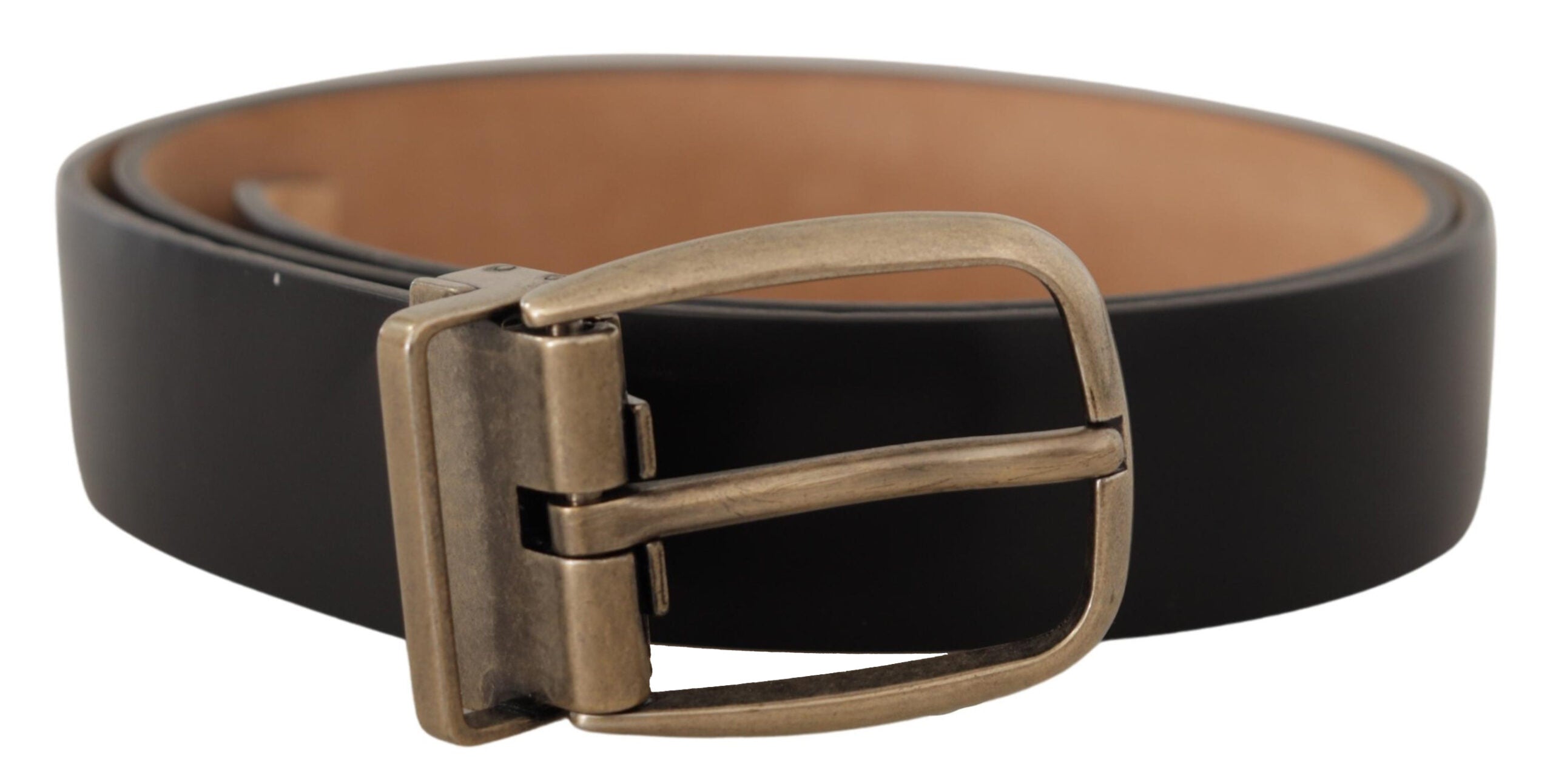Dolce & Gabbana Schwarz Braun Backend Leder Vintage Metallschnalle Gürtel