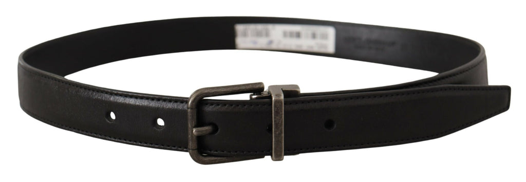 Dolce & Gabbana Schwarzer Kalbsledergürtel mit Logo und Metallschnalle