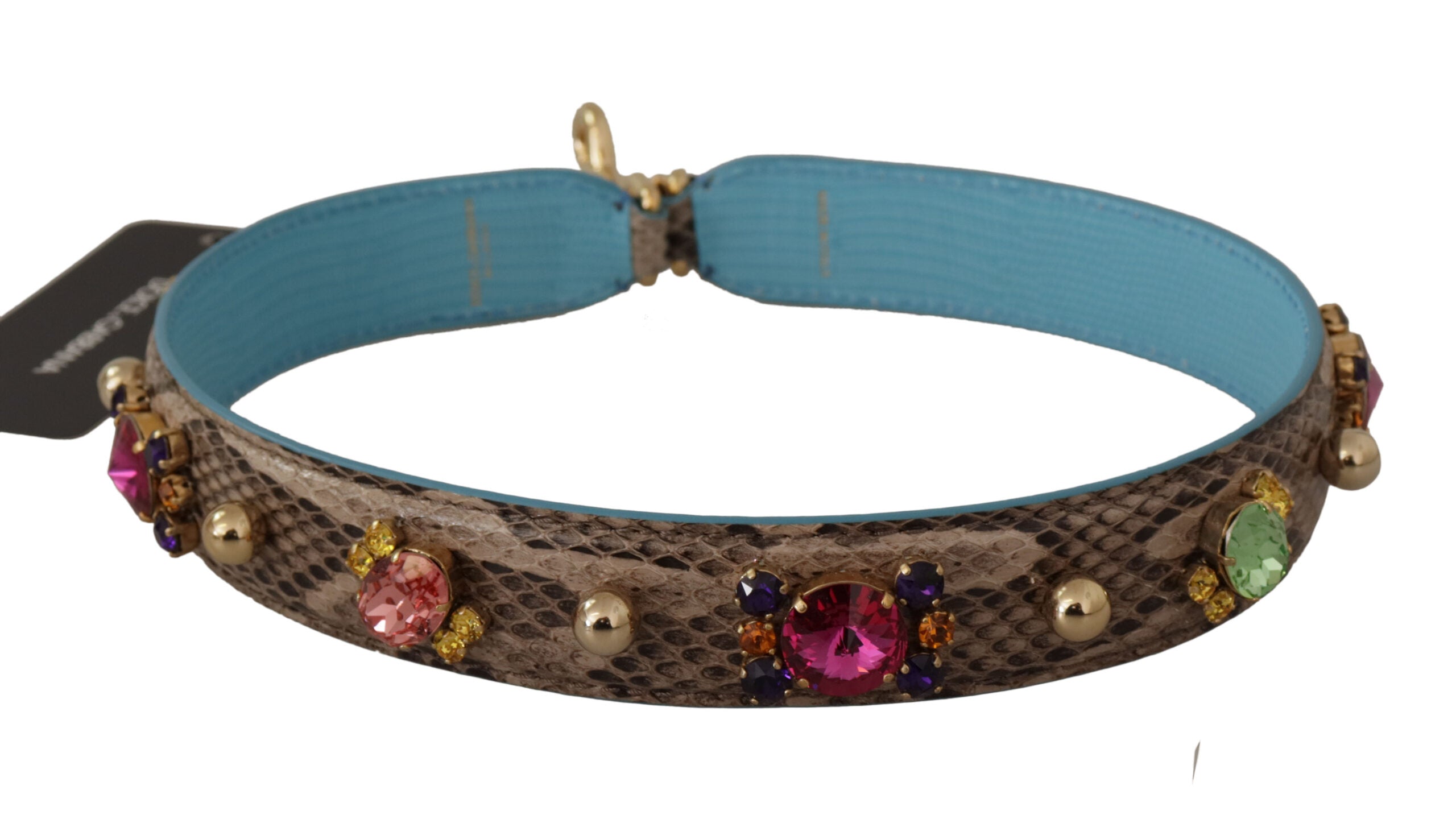Dolce & Gabbana Braunes exotisches Leder mit Kristallen Schulterriemen
