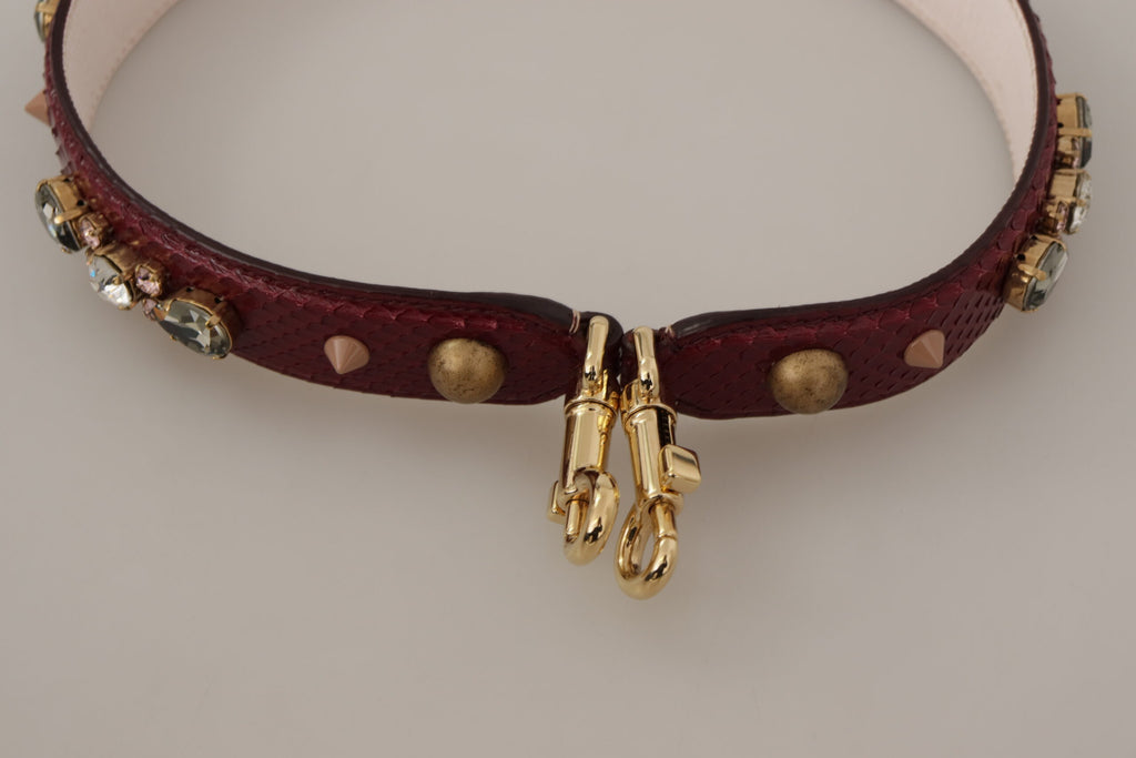 Dolce & Gabbana Bordeaux Leder Crystals Tasche Schulterriemen