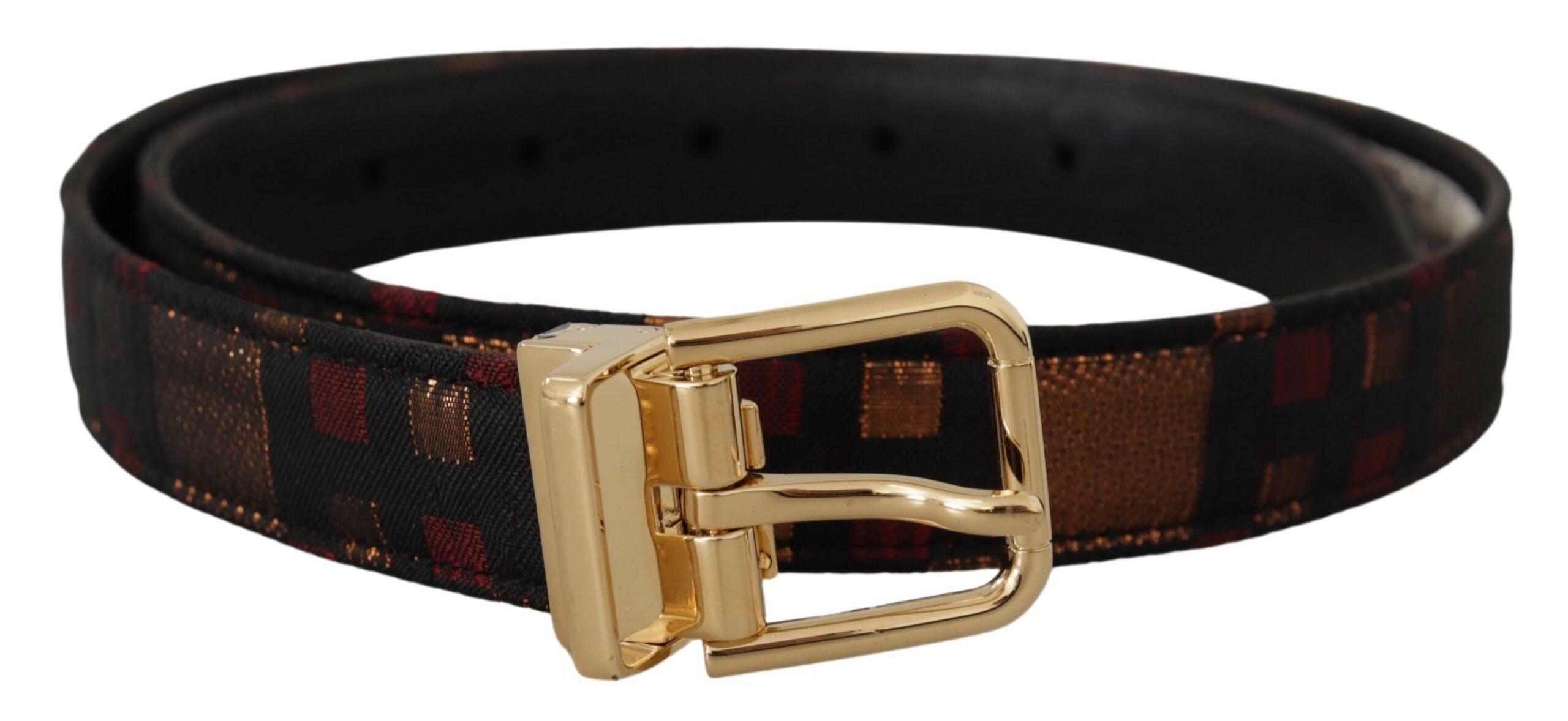 Dolce & Gabbana Multicolor Leder Jacquard Gold Metall Schnalle Gürtel