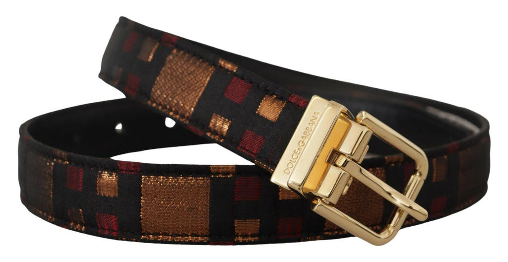 Dolce & Gabbana Multicolor Leder Jacquard Gold Metall Schnalle Gürtel