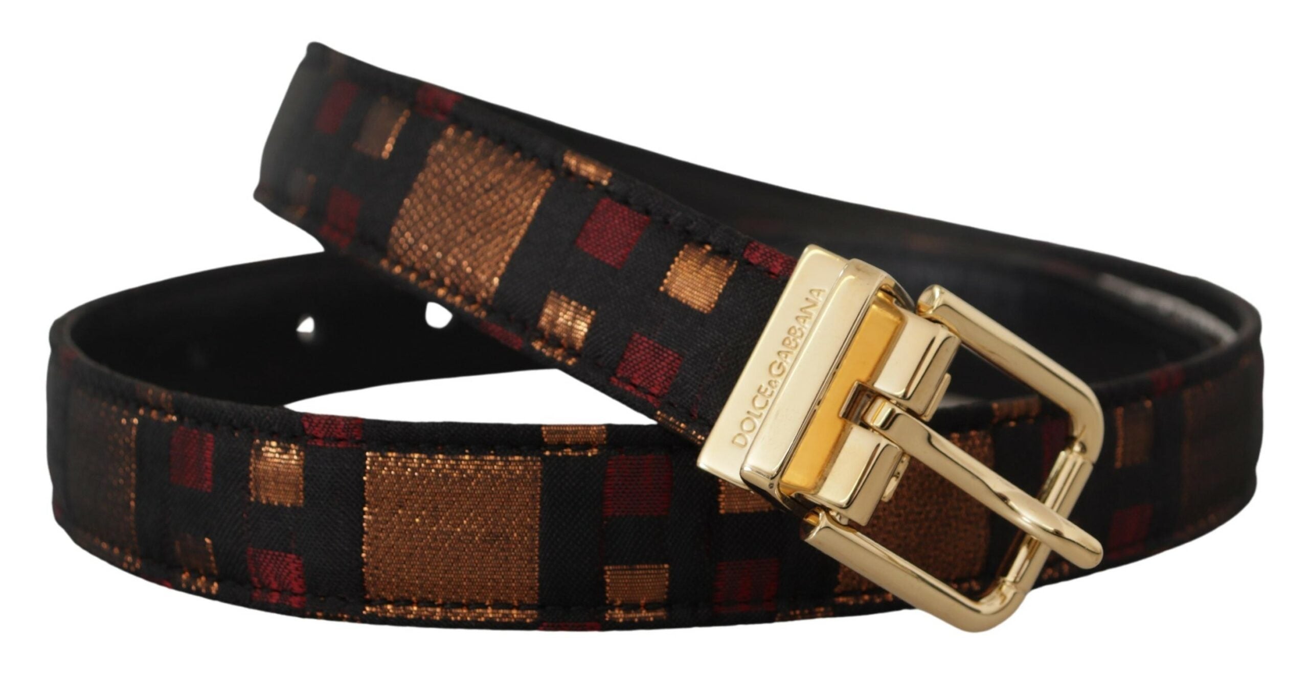 Dolce & Gabbana Multicolor Leder Jacquard Gold Metall Schnalle Gürtel