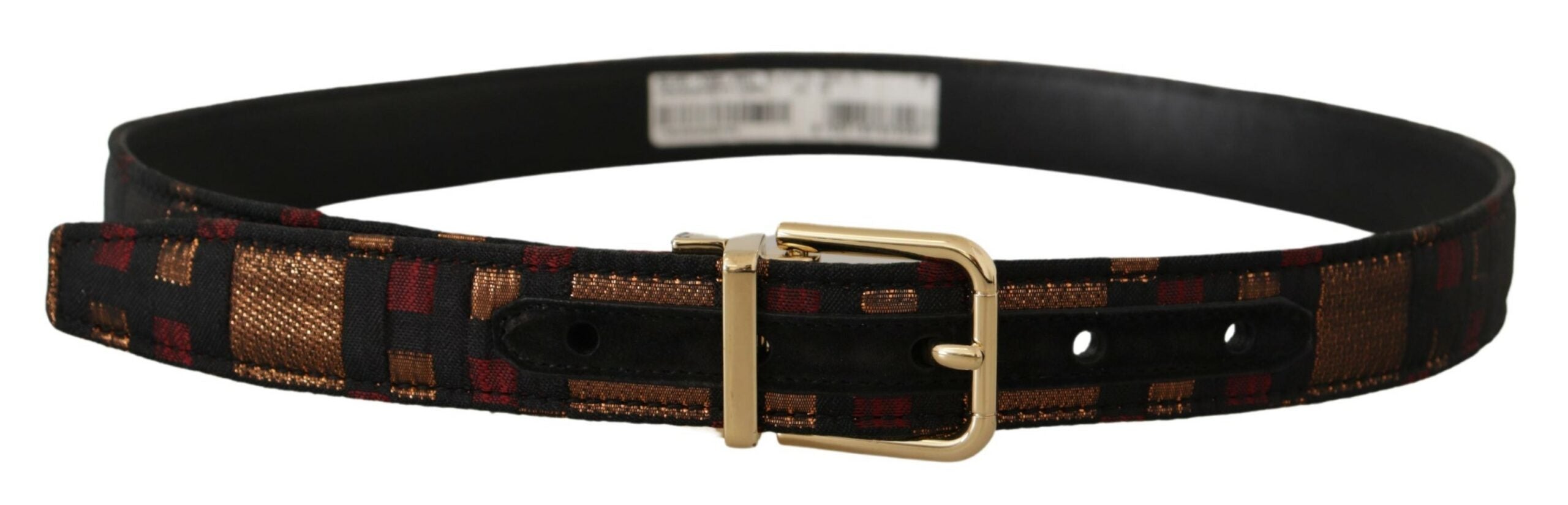 Dolce & Gabbana Multicolor Leder Jacquard Gold Metall Schnalle Gürtel