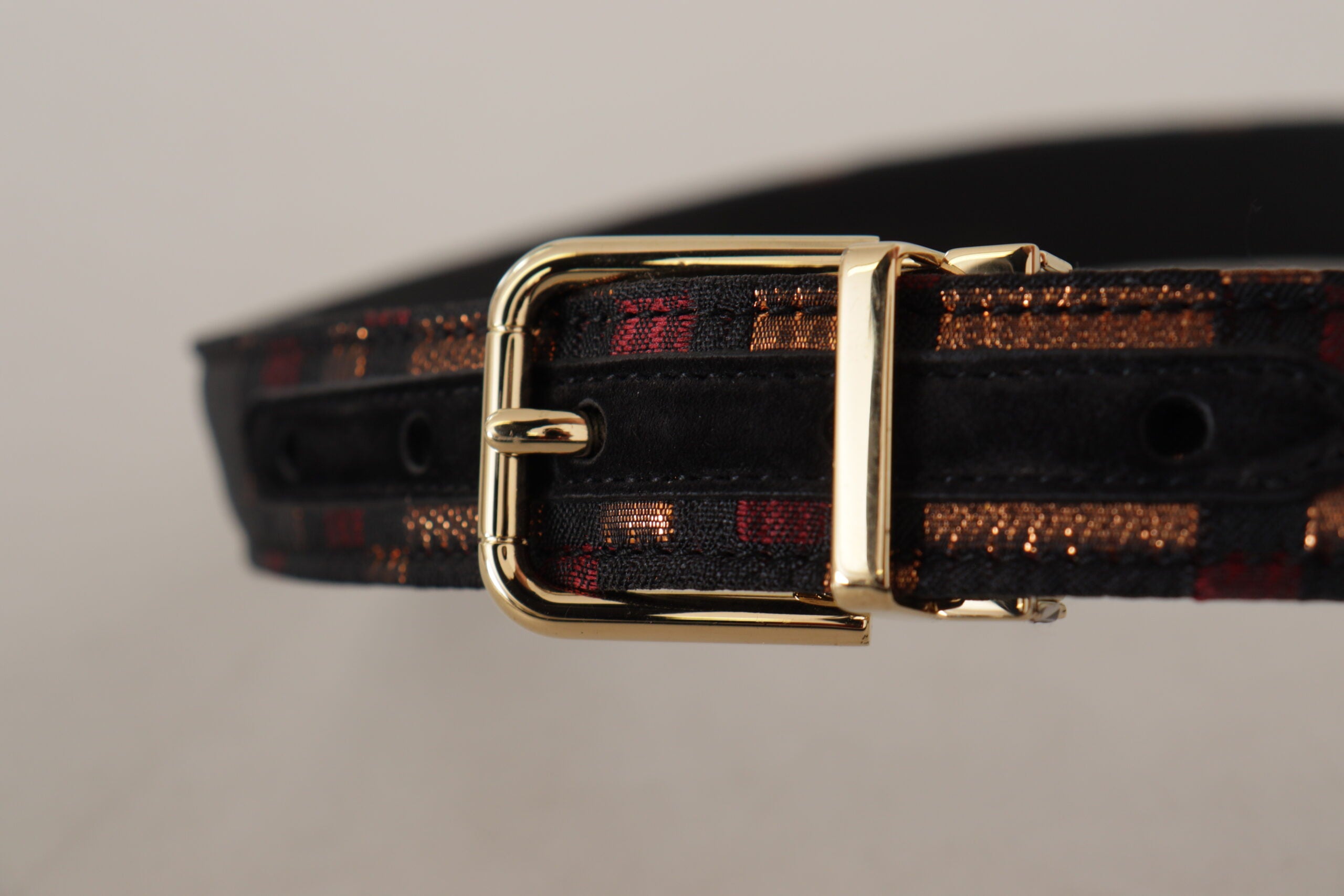 Dolce & Gabbana Multicolor Leder Jacquard Gold Metall Schnalle Gürtel