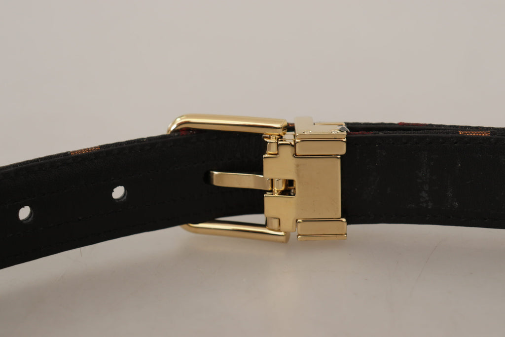 Dolce & Gabbana Multicolor Leder Jacquard Gold Metall Schnalle Gürtel