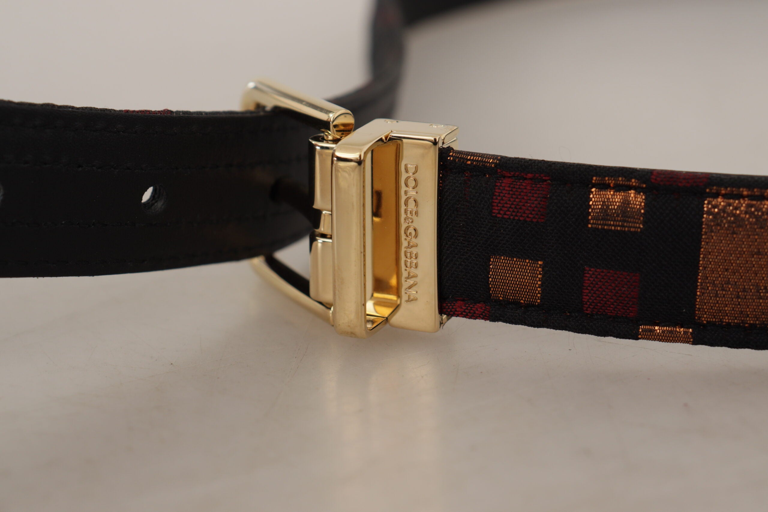 Dolce & Gabbana Multicolor Leder Jacquard Gold Metall Schnalle Gürtel