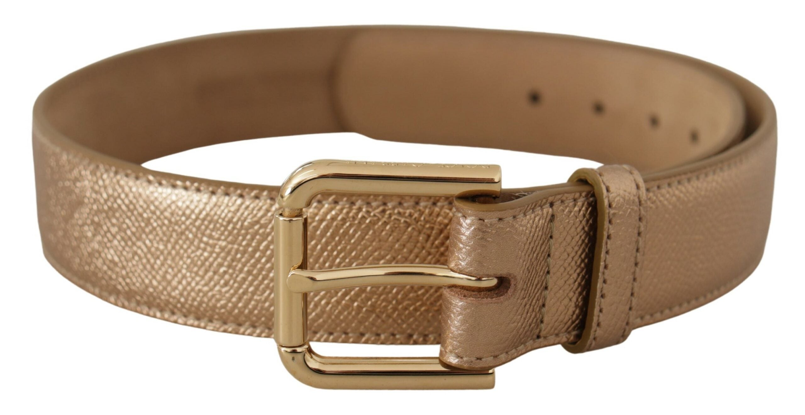 Dolce & Gabbana Rose Gold Leder Metallic Ton Metallschnalle Gürtel