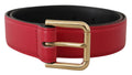 Dolce & Gabbana Red Calf Leather Gold Tone Logo Metal Buckle Belt