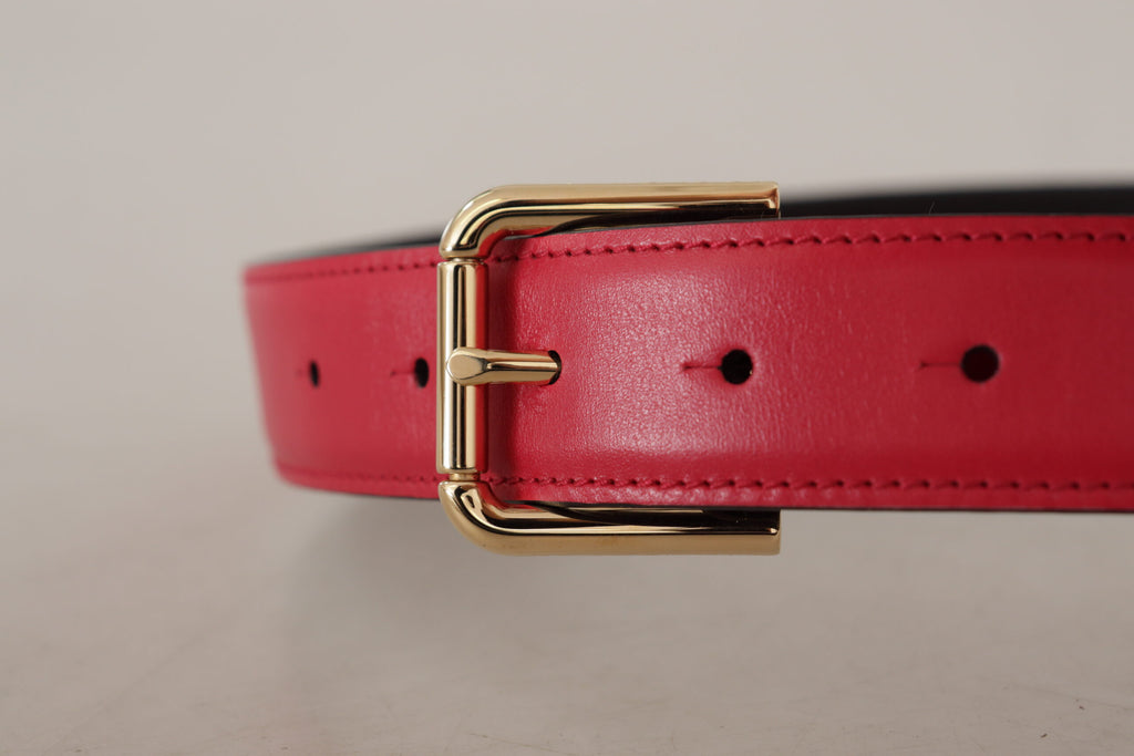 Dolce & Gabbana Roter Kalbsledergürtel mit goldfarbener Logo-Metallschnalle