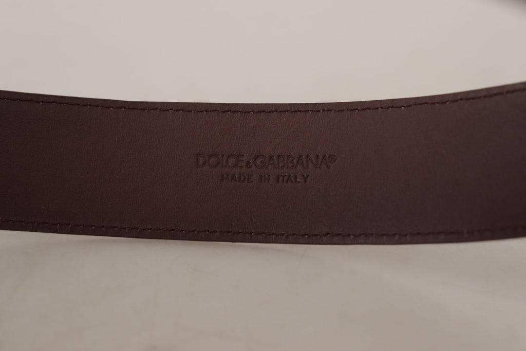 Dolce & Gabbana Kastanienbrauner Kalbsledergürtel mit Logo-Gravur und Schnalle