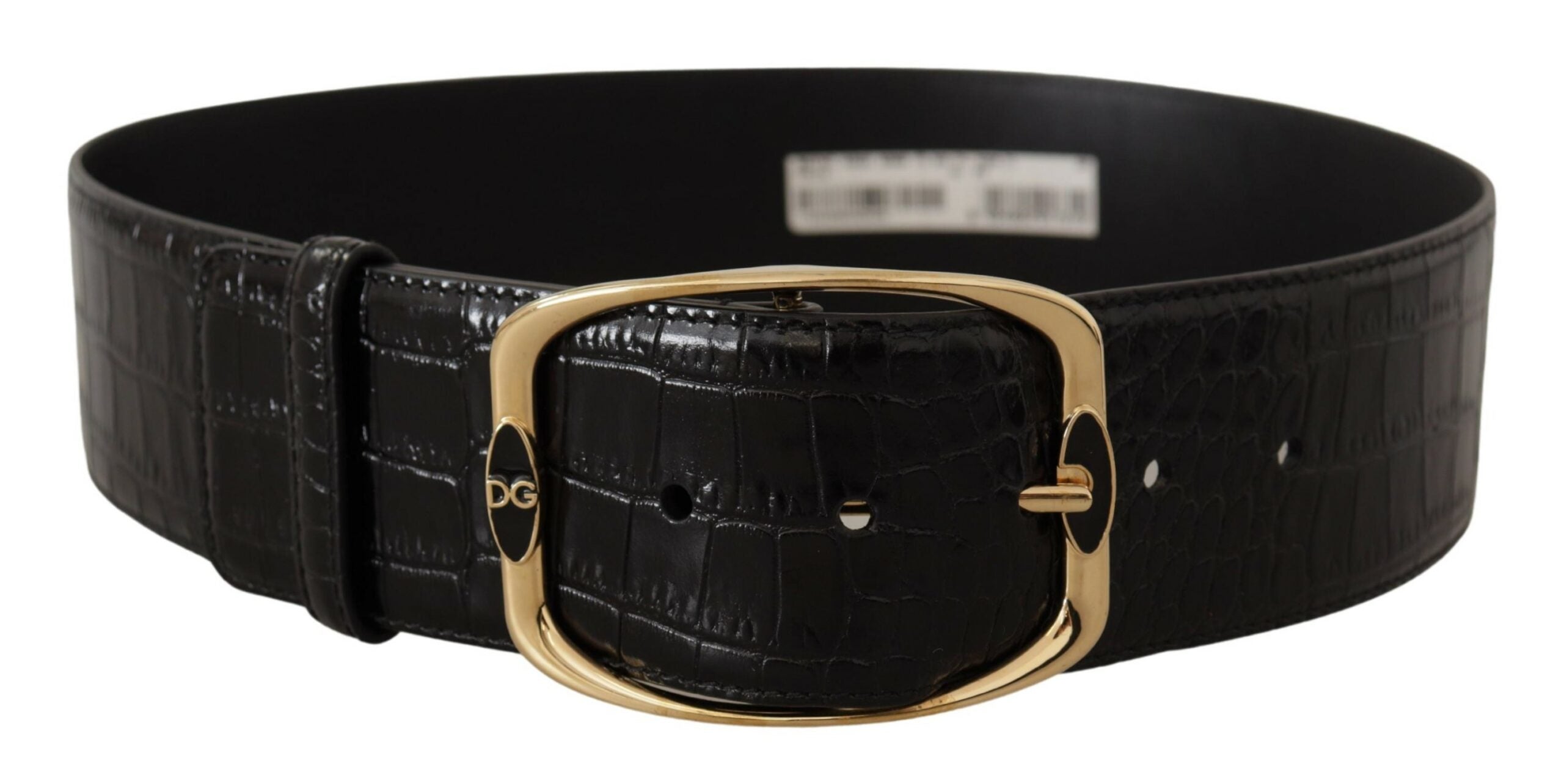 Dolce & Gabbana Schwarzer Krokodil Print Gold Metall DG Logo Schnalle Gürtel