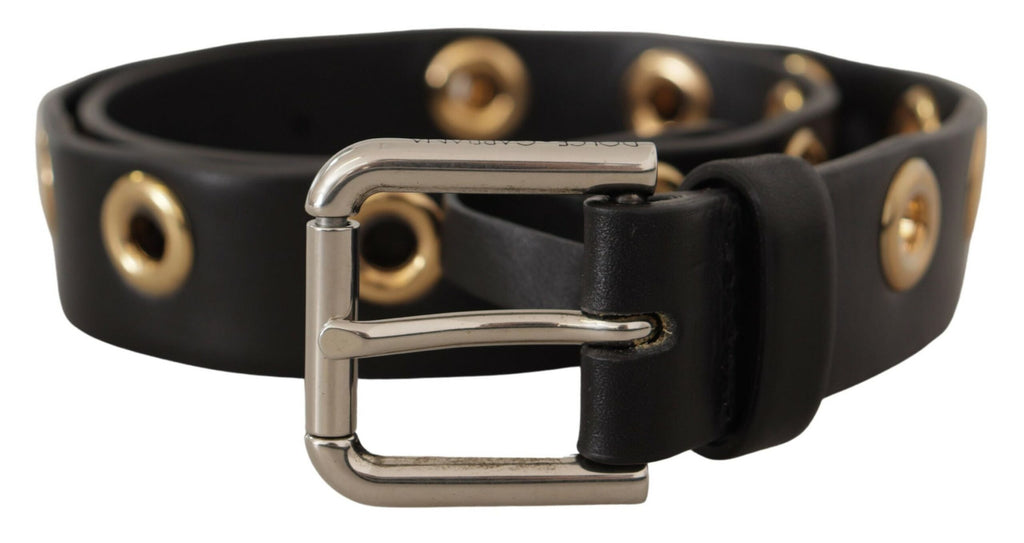 Dolce & Gabbana Schwarzer Leder Ösengürtel mit silberfarbener Metallschnalle
