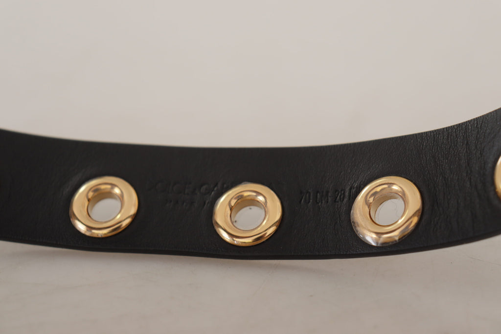 Dolce & Gabbana Schwarzer Leder Ösengürtel mit silberfarbener Metallschnalle