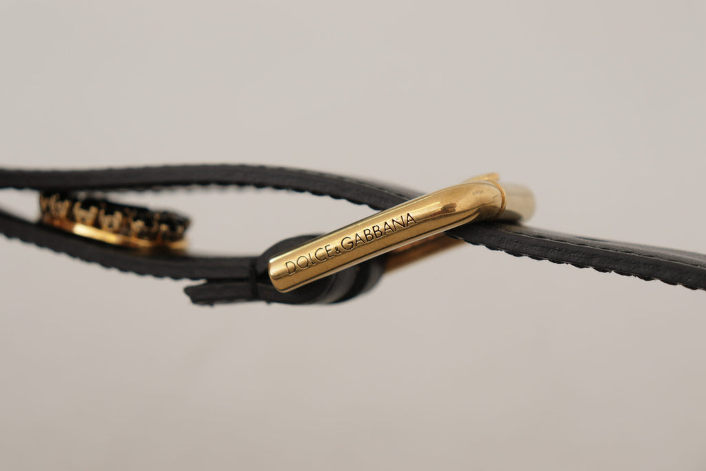 Dolce & Gabbana Schwarzer Ledergürtel mit veredeltem Kristall-Logo