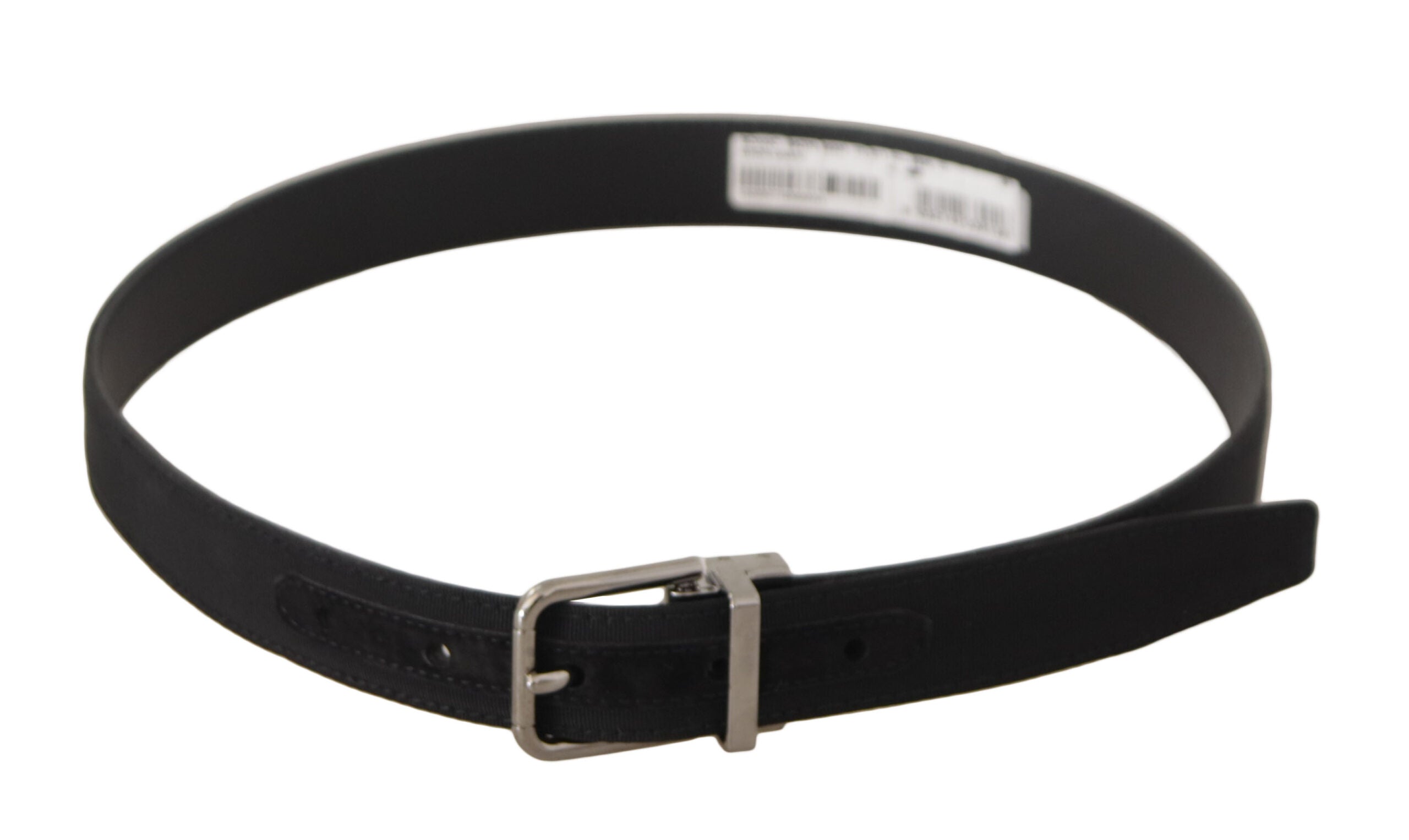 Dolce & Gabbana Schwarzer Canvas-Leder-Gürtel mit silberfarbener Metallschnalle