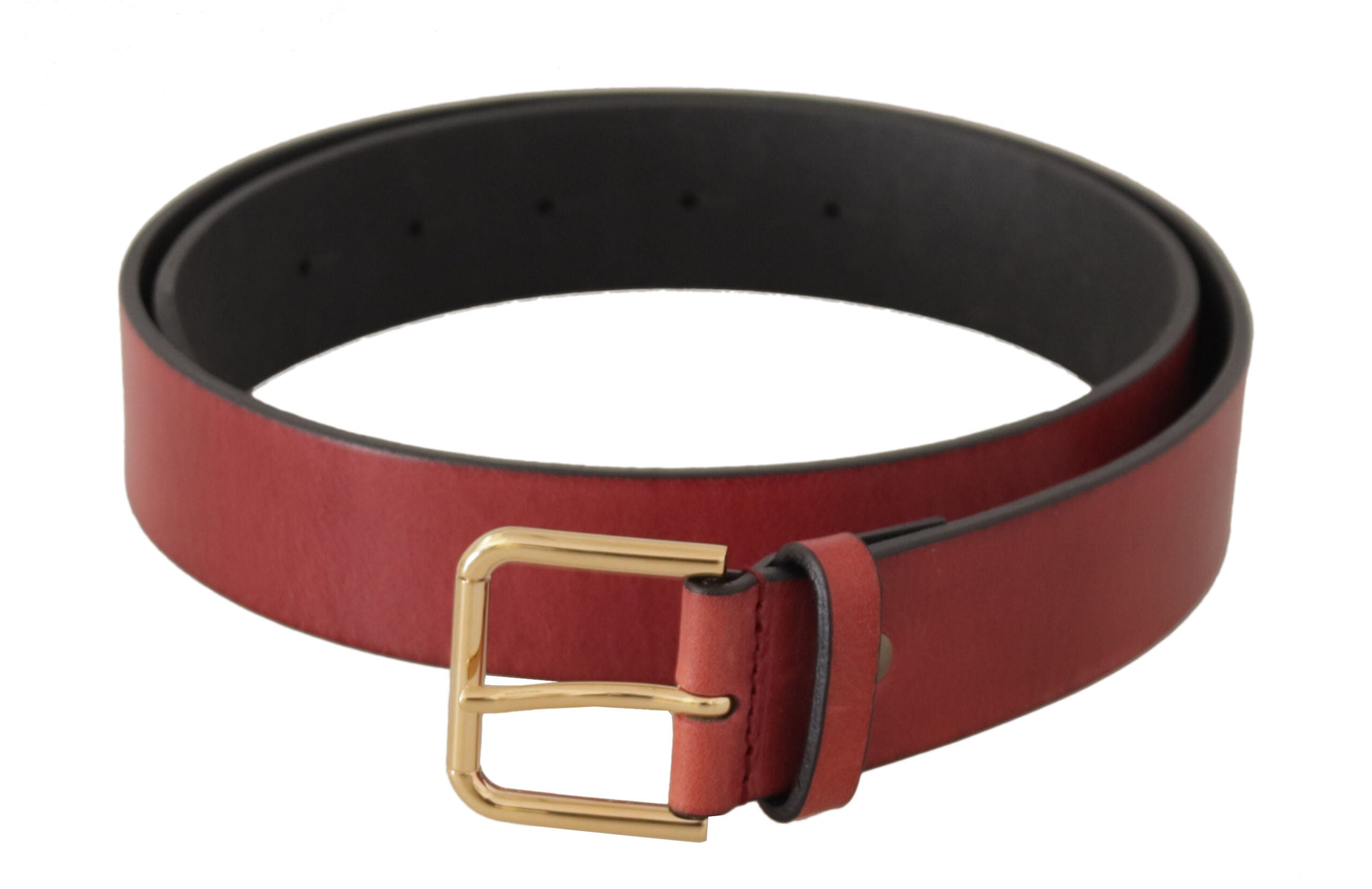 Dolce & Gabbana Rotes Leder Gold Logo Gravierte Metallschnalle Gürtel