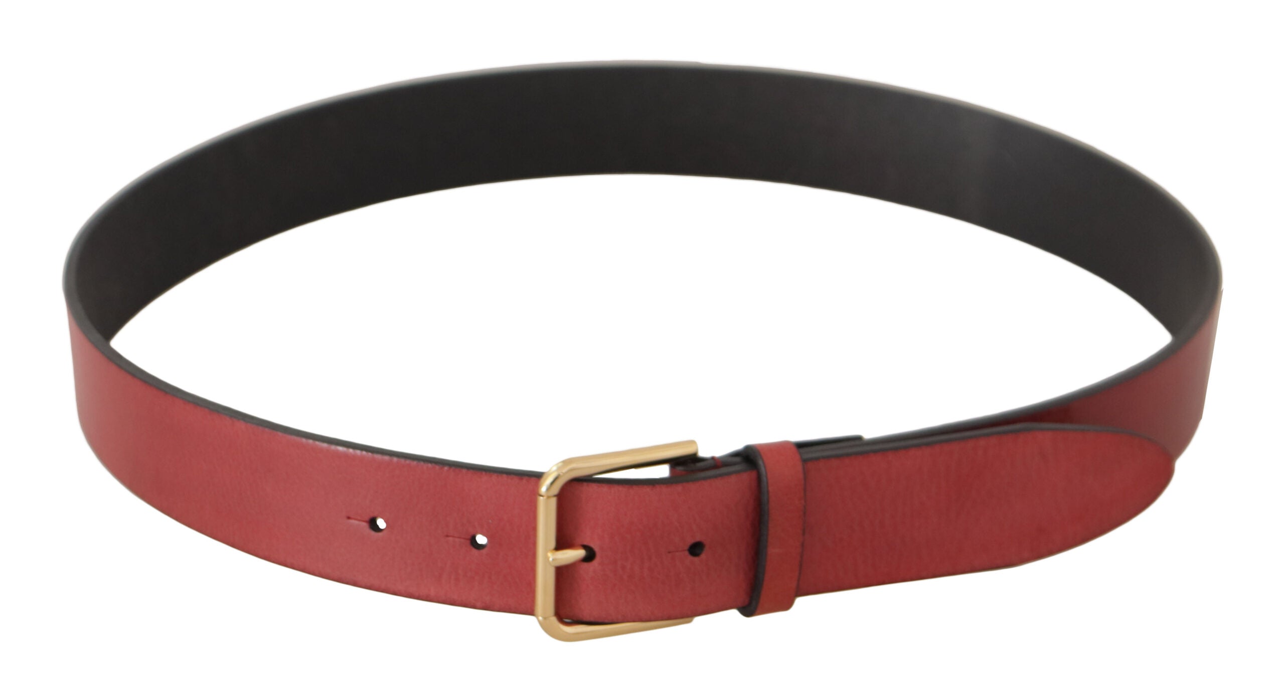 Dolce & Gabbana Rotes Leder Gold Logo Gravierte Metallschnalle Gürtel