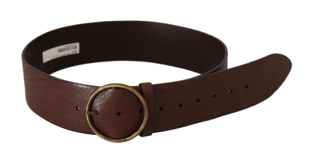 Dolce & Gabbana Brauner breiter Ledergürtel mit Logo und runder Metallschnalle
