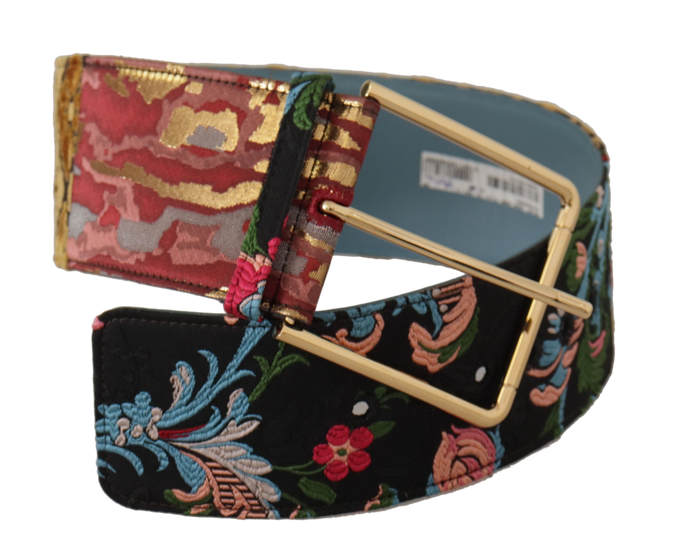 Dolce & Gabbana Mehrfarbiger bestickter Ledergürtel mit goldener Metallschnalle