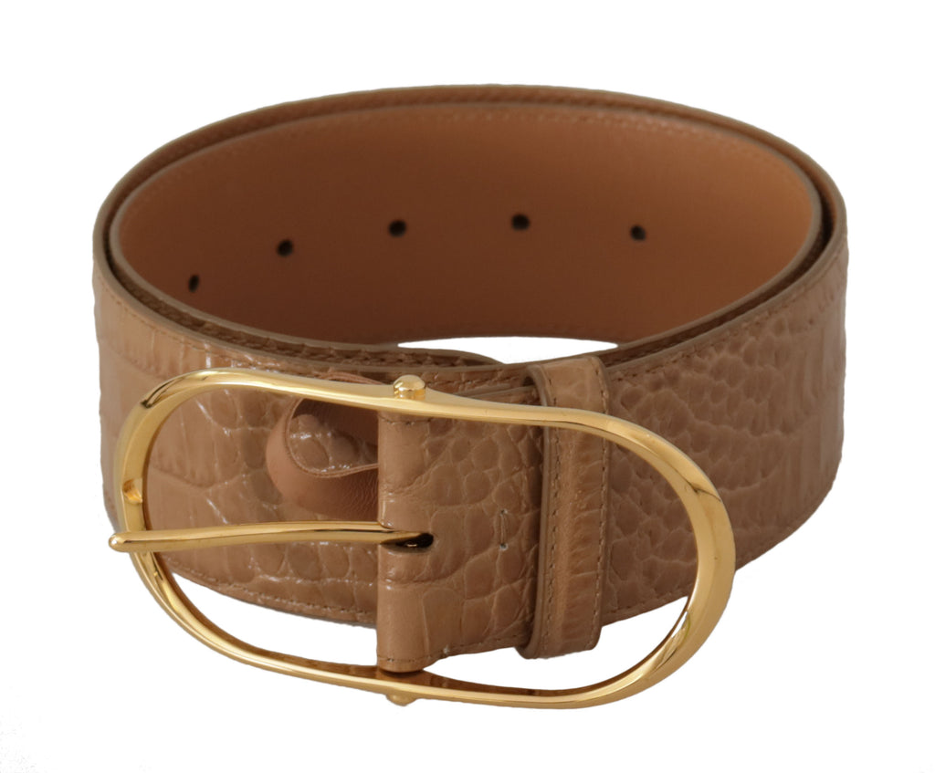 Dolce & Gabbana Braun Beige Leder Gold Metall Oval Schnalle Gürtel