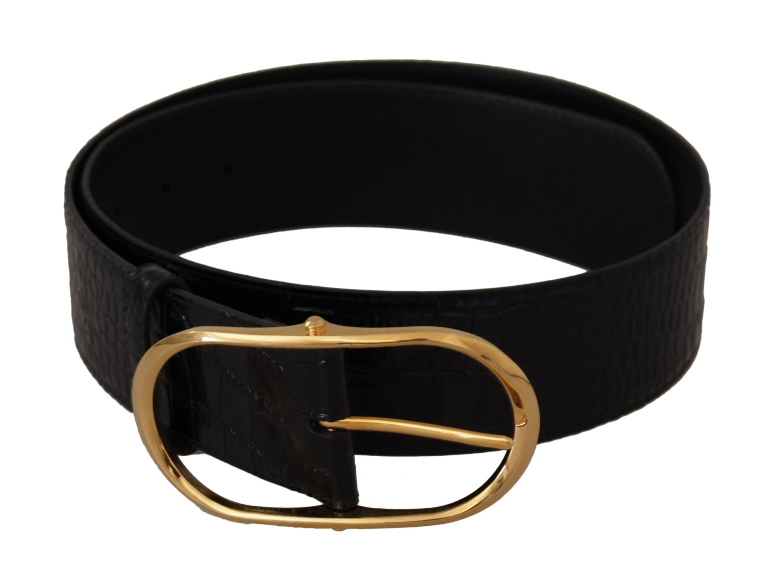 Dolce & Gabbana Schwarzer geprägter Ledergürtel mit goldfarbener Metallschnalle