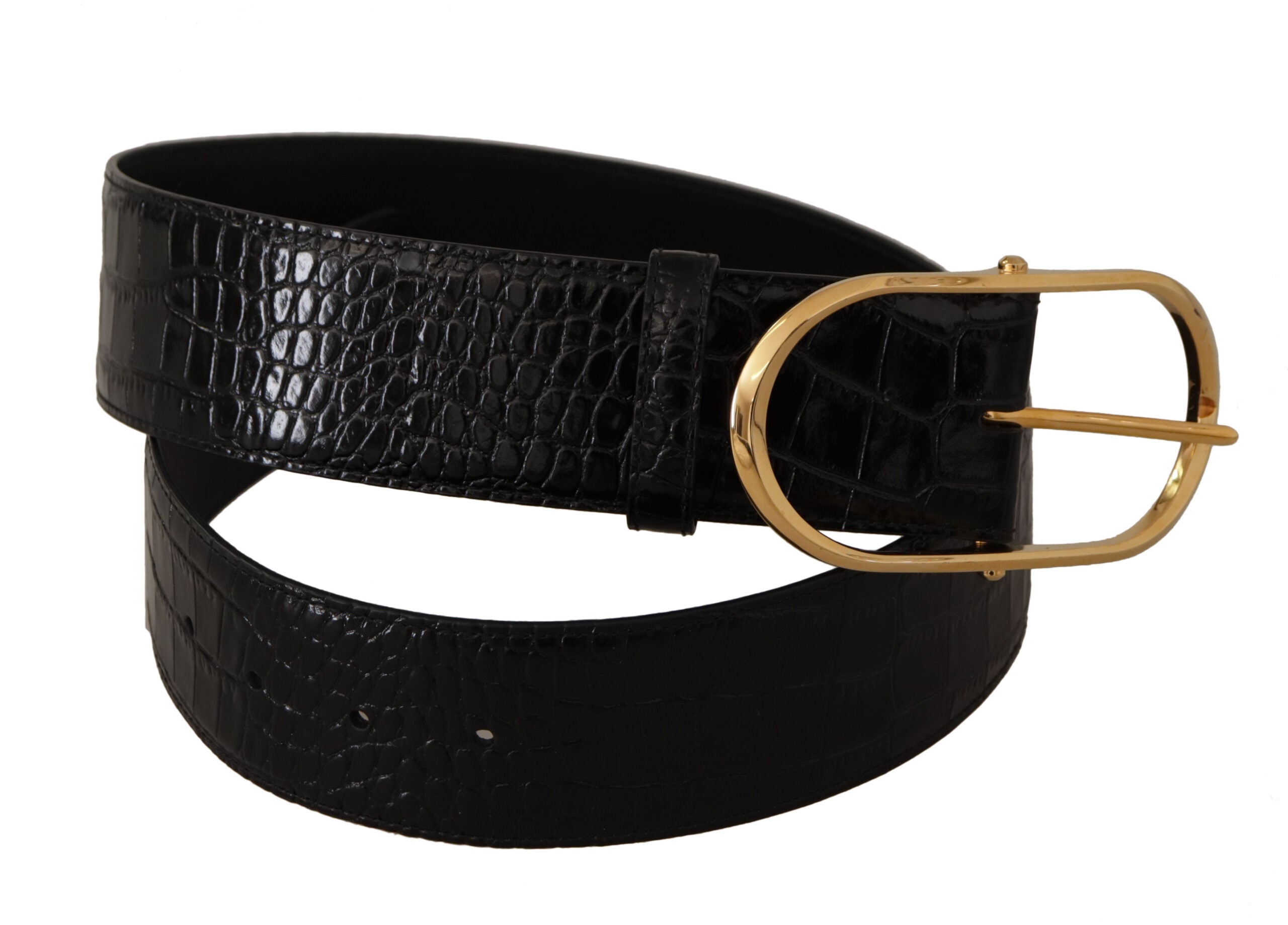 Dolce & Gabbana Schwarzer geprägter Ledergürtel mit goldfarbener Metallschnalle