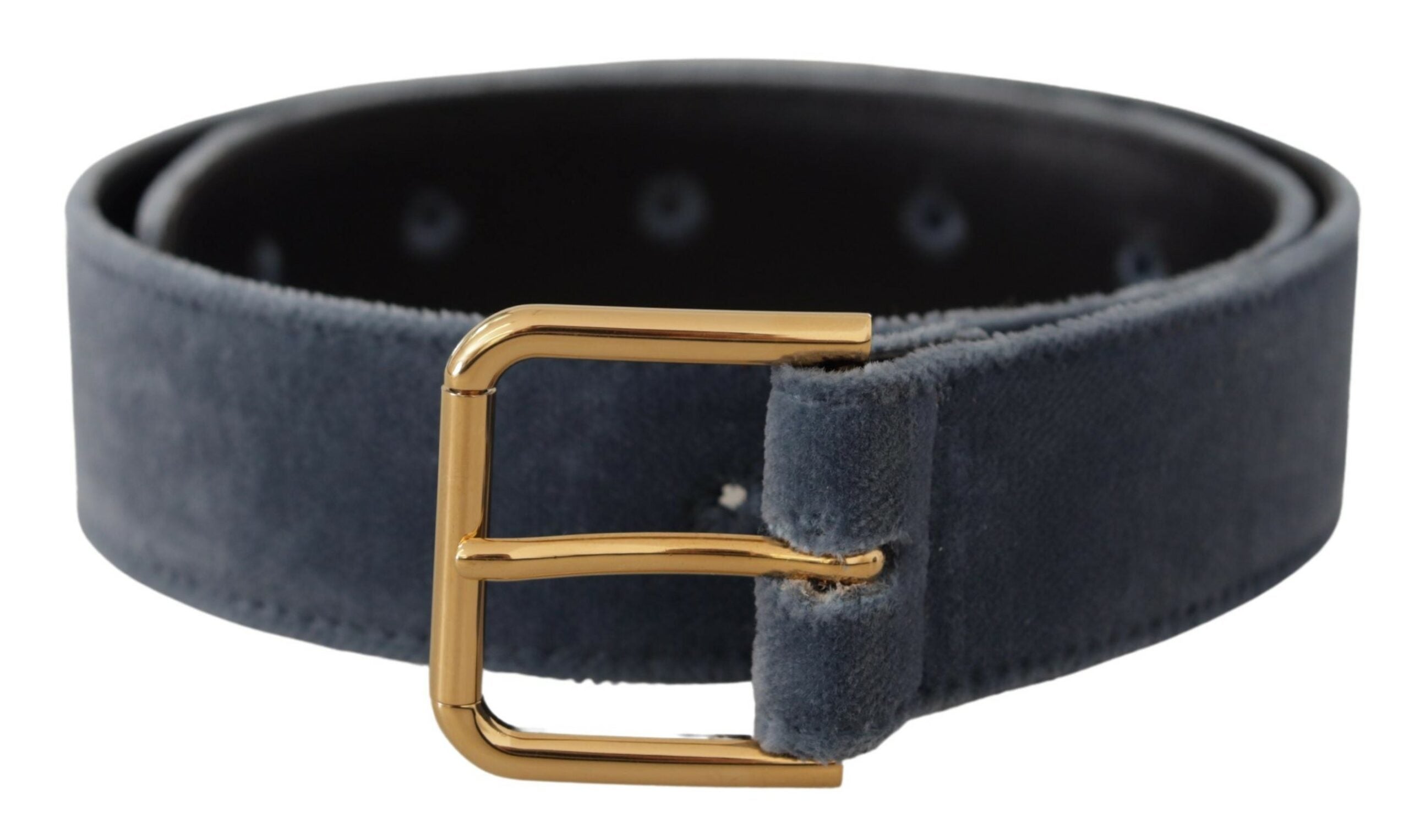 Dolce & Gabbana Marineblauer Samtgürtel mit goldener Metall-Logo-Gürtelschnalle