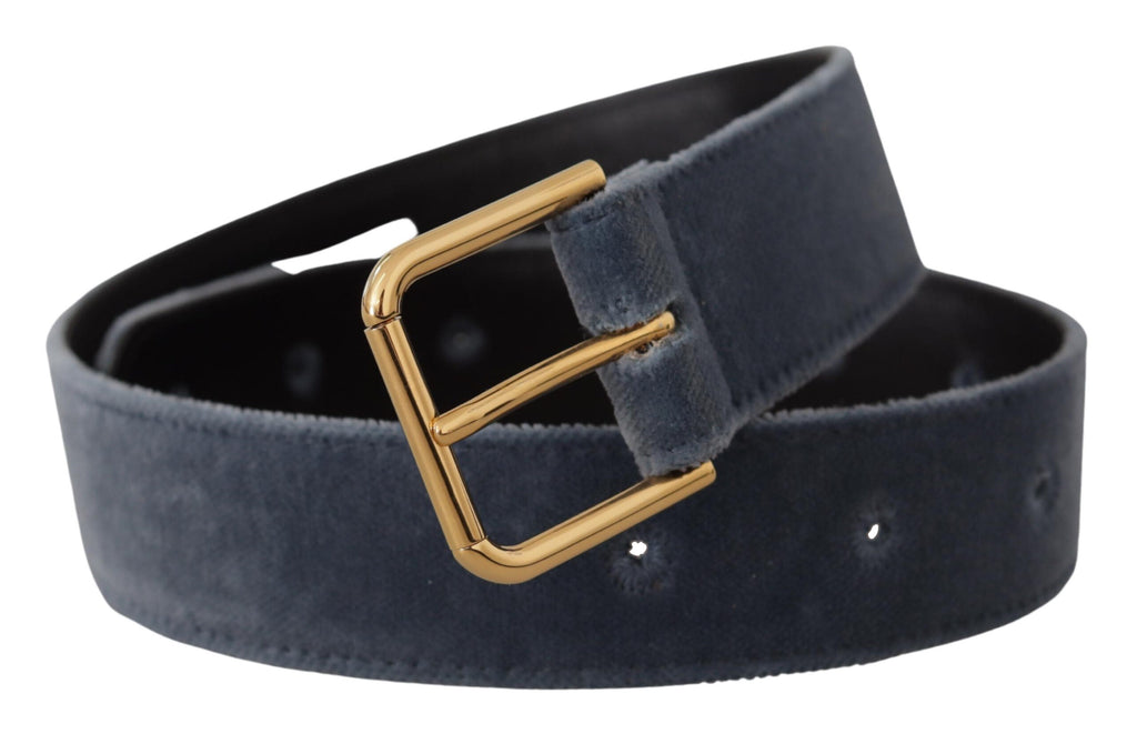 Dolce & Gabbana Marineblauer Samtgürtel mit goldener Metall-Logo-Gürtelschnalle