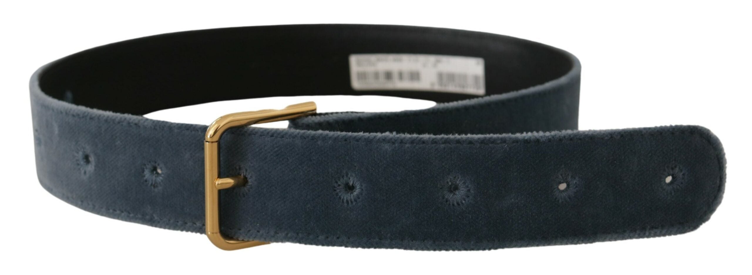 Dolce & Gabbana Marineblauer Samtgürtel mit goldener Metall-Logo-Gürtelschnalle