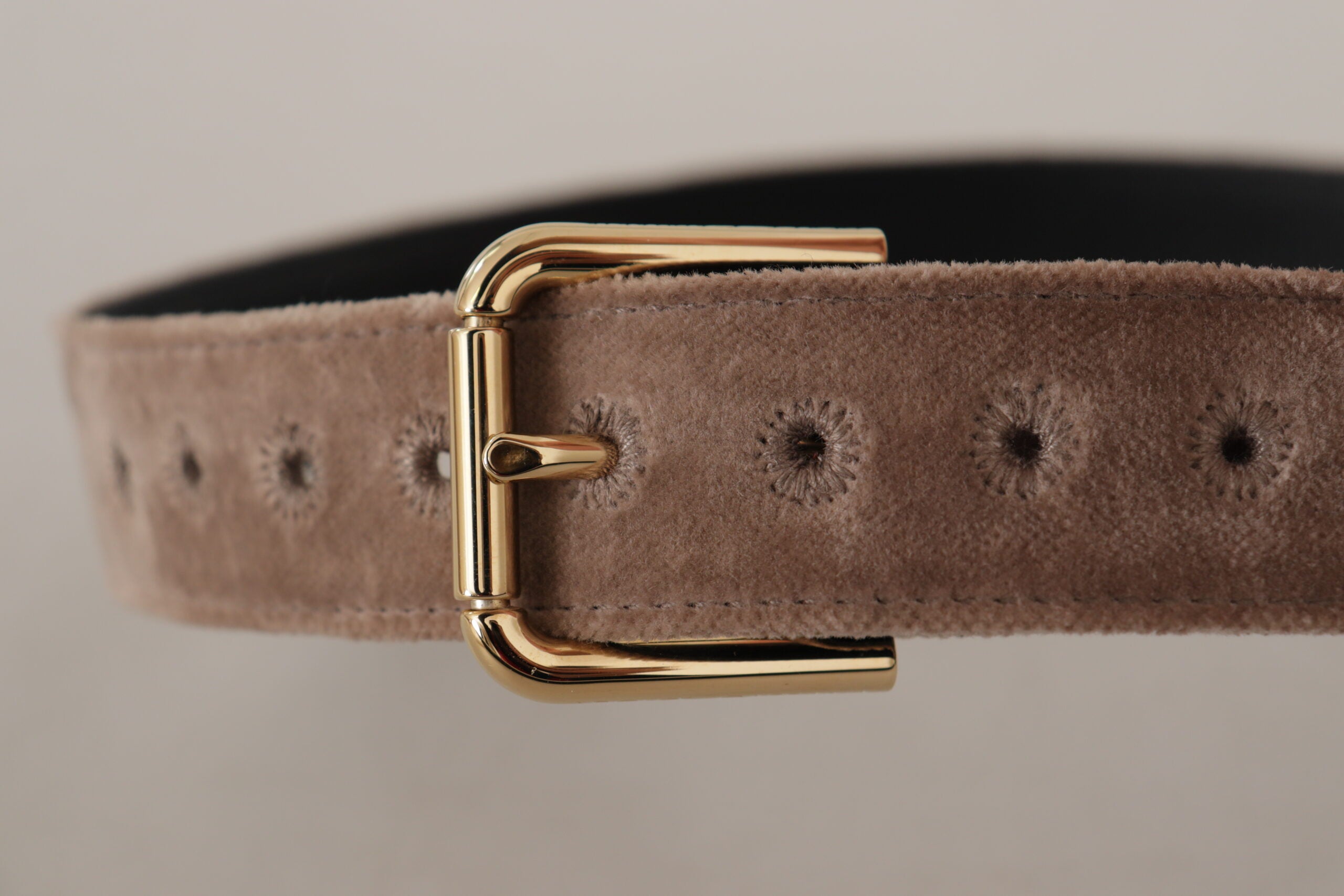 Dolce & Gabbana Hellbrauner Samtgürtel mit goldfarbener Logo-Metallschnalle