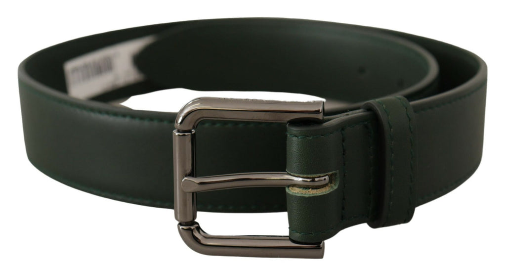 Dolce & Gabbana Army Green Leder Logo Metall Gürtelschnalle