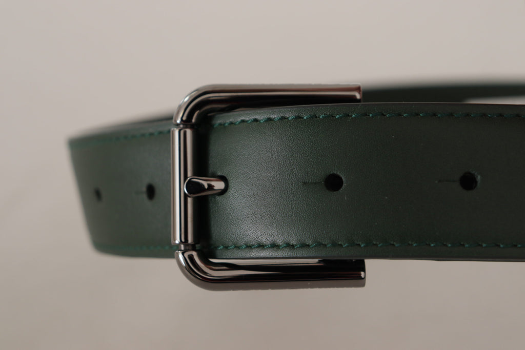 Dolce & Gabbana Army Green Leder Logo Metall Gürtelschnalle